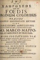 view Peri tēs chlōrōseōs; seu, De foedis virginum coloribus / praeside ... Marco Mappo ... disputabit dissertationis author Georgius Benjamin Gloxin ... Anno M DC LXXXII.