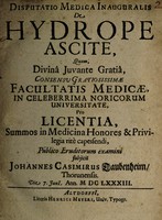 view Dissertatio medica inauguralis de hydrope ascite / [Johann Casimir Taubenheim].