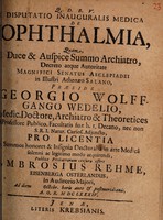 view Disputatio inauguralis medica de ophthalmia ... / [Ambros Rehme].