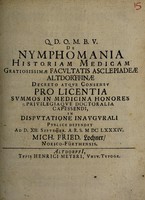 view De nymphomania historiam medicam ... / publice defendet ... Mich. Fried. Lochner.