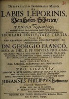 view Dissertatio inauguralis medica de labiis leporinis, von Hasen-Scharten ... / [Johann Philipp Hofmann].