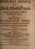 view Theelogia medica, i.e. De usu & abusu potus calidi cum herba thee, exercitatio ... / Publico expositurus est Carolus Christianus Kirchmajerus.