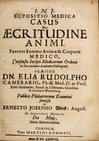 view Expositio medica casus de aegritudine animi ... / [Ernest Joseph Albeckh].