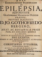 view Exercitationem inauguralem de epilepsia / ... p. p. Christianus Etzlerus.