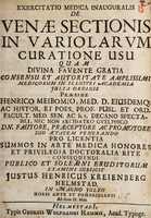 view Exercitatio medica inauguralis de venae sectionis in variolarum curatione usu ... / [Justus Heinrich Kreienberg].