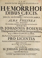 view Dissertatio medica inauguralis de haemorrhoidibus caecis / [Johann Jacob Hering].