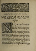 view Dissertatio inauguralis medica de genuino et simplicissimo doloris podagrici remedio / [Stephanus Kiraly].