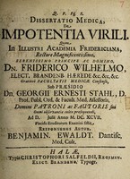 view Dissertatio medica de impotentia virili ... / [Benjamin Ewaldt].