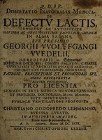 view Dissertatio inauguralis medica de defectu lactis / [Christian Gottfried Lehmann].