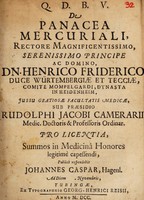 view De panacea mercuriali ... / sub praesidio Rudolphi Jacobi Camerarii ... publice respondebit Johannes Caspar.