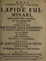 view Disputatio physica de lapide fulminari ... / [Karl Friedrich Hoechstetter].