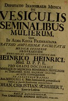 view Disputatio inauguralis medica de vesiculis seminalibus mulierum ... / [Johann Christian Schubert].