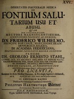 view Dissertatio inauguralis medica de fontium salutarium usu et abusu ... / Publicae philiatrorum ventilationi submittit, Philippus Hartmuthus Gärtner.