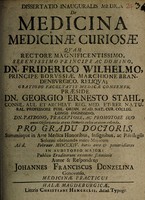 view Dissertatio inauguralis medica de medicina medicinae curiosae ... / [Johannes Franciscus Donzelina].