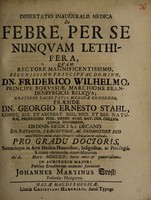 view Dissertatio inauguralis medica de febre, per se nunquam lethifera ... / submittit Johannes Martinus Trost.