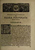 view Dissertatio inauguralis medica de febre purpurata maligna ... / [Johann Georg Schwebe].