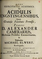 view Exercitatio academica de acidulis Engstingensibus / [Michael Elwert].