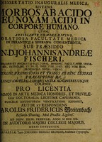 view Disssertatio [sic] inauguralis medica, sistens morbos ab acido seu noxam acidi in corpore humano / [Karl Friedrich Breitenbach].