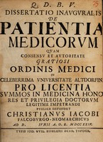 view Dissertatio inauguralis de patientia medicorum ... / [Christian Jacobi].