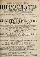 view Theses inaugurales medicae, quas ex Hippocratis Aphorismo XVII. sect. II. de cibatione reconvalescentium, decuctas / Publicae eruditorum discussioni submittet Christophorus Wilhelmus Baldamus.