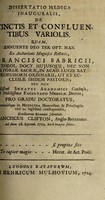 view Dissertatio medica inauguralis, de distinctis et confluentibus variolis ... / Franciscus Clifton.