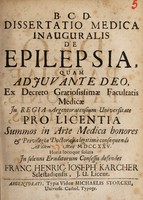 view Dissertatio medica inauguralis de epilepsia ... / defendet Franc. Henric. Joseph Karcher.