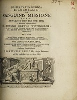 view Dissertatio medica inauguralis, de sanguinis missione ... / eruditorum examini subjicit Joannes Leech.