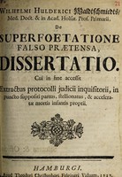 view De superfoetatione falso praetensa, dissertatio / [Wilhelm Ulrich Waldschmidt].