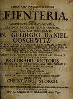 view Dissertatio inauguralis medica de leienteria / [Christian Storch].
