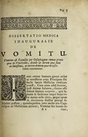 view Dissertatio medica inauguralis de vomitu ... / ex auctoritate ... Jacobi Wittichii ... eruditorum examini submittit Johannes Tyrell.