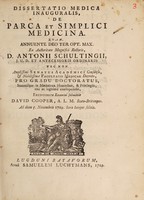 view Dissertatio medica inauguralis, de parca et simplici medicina / [David Cooper].