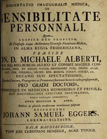 view Dissertatio inauguralis medica, de sensibilitate personnali ... / [Johann Samuel Eggers].