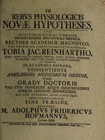 view De rebus physiologicis novae hypotheses ... / [Adolf Friedrich Hofmann].