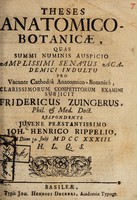 view Theses anatomico-botanicae : quas summi numinis auspicio amplissimi senatus academici indultu pro vacante cathedrâ anatomico-botanicâ ... / subjicit Fridericus Zuingerus ... respondente ... Joh. Henrico Rippelio.