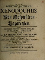 view Dissertatio inauguralis de xenodochiis / vulgo von Hospitälern oder Lazarethen.