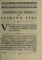 view Dissertationem inauguralem medicam de spiritu vini ejusque usu et abusu / ... Defendet author Christoph. Henricus Papen.