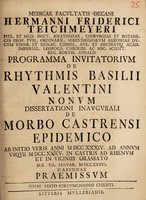 view Programma invitatorium de rhythmis Basilii Valentini nonum. Dissertationi inaugurali ... praemissum / [Hermann Friedrich Teichmeyer].