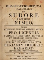 view Dissertatio medica inauguralis de sudore praeprimis nimio ... / [Benjamin Friedrich Erhardt].