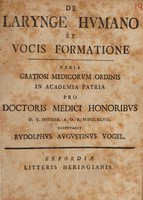 view De larynge humano et vocis formatione ... / [Rudolph Augustin Vogel].