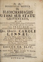 view Dissertatio medica de haemorrhagiis uteri sub statu graviditatis.