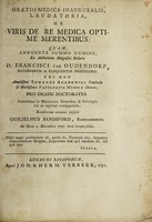 view Oratio medica inauguralis, laudatoria, de viris de re medica optime merentibus ... / Eruditorum examini subjicit Gulielmus Sandiford.
