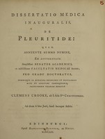 view Dissertatio medica inauguralis de pleuritide ... / [Clement Crooke].