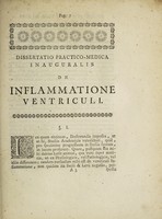 view Dissertatio inauguralis practico-medica de inflammatione ventriculi ... : ex auctoritate ... Bernhardini de Moor ... / eruditorum examini submittit Henricus Franciscus Bernard.