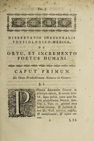 view Dissertatio inauguralis physiologico-medica de ortu, et incremento foetus humani ... / Eruditorum examini submittit Adrianus Hofmans.