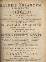 view De balneis infantum dissertatio, adnexa buprestis descriptione ... / [Johann Hotz].