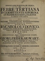 view Dissertatio inauguralis medica de febre tertiana intermittente soporosa ut plurimum funesta, feliciter tamen curanda ... / [Johann Gottlieb Moericke].