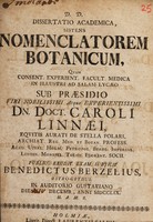 view Dissertatio academica, sistens nomenclatorem botanicum / [Bengt Berzelius].