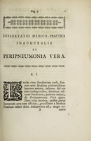 view Dissertatio medico-practica inauguralis, de peripneumonia vera ... / Eruditorum examini submittit Carolus Carnier.