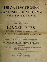 view Dilucidationes analyseos finitorum kaestnerianae / [Friedrich Ludwig Heller].