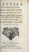 view Lettera riguardante la storia delle malattie acute occorse negli anni 1761 e 1762 / [Antonio Lizzari].